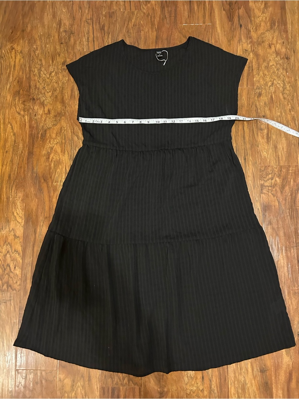 Tiered Black Midi Dress Subtle Texture Little Black Casual Whimsy Goth - Picture 9 of 11